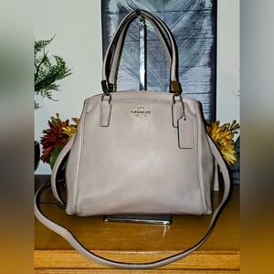 Coach Minetta Taupe/Gray Crossgrained Leather Medium Satchel.
